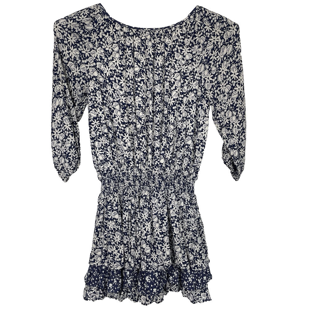 Polo Ralph Lauren Tiered Mini Dress Women Size 12 Navy Floral Western Festival - Picture 2 of 11